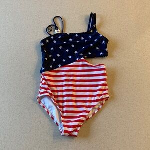 NWOT Cat & Jack One-Piece Swimsuit Girls Size XL(14) Red White Blue Patriotic